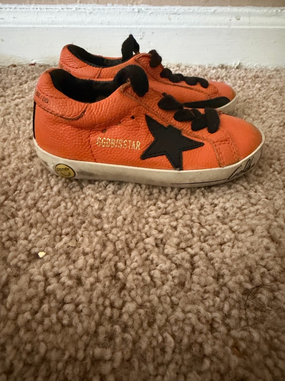 Golden Goose Kids Orange Leather Sneakers with Black Star Accent
